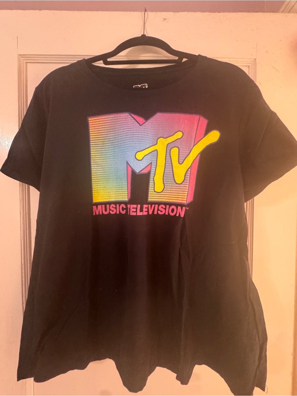 MTV Black Tee with Yellow, Pink & Blue Gradient Logo-Worn ONCE